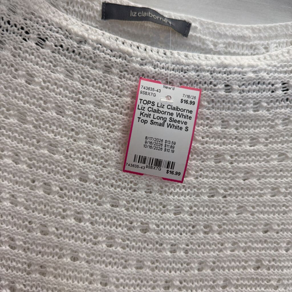 Liz Claiborne White Knit Long Sleeve Top Small