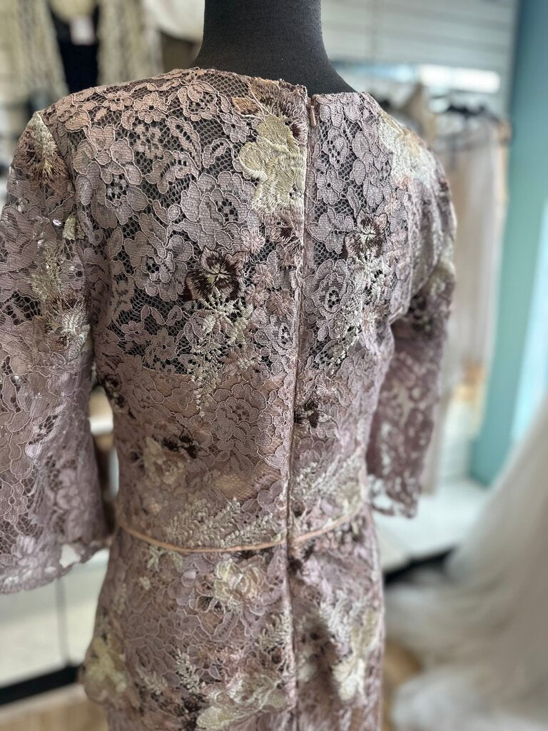 JS Collections Mauve/ Gold Lace Long Sleeve Long Formal Dress 8