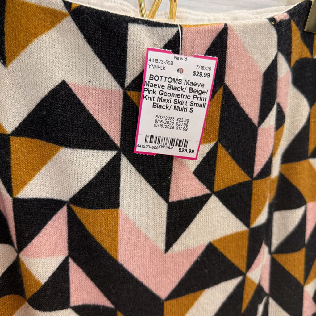 Maeve Black/ Beige/ Pink Geometric Print Knit Maxi Skirt Small