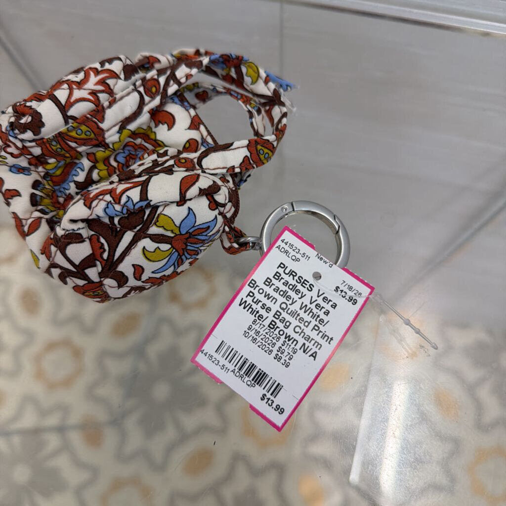 Vera Bradley White/ Brown Quilted Print Purse Bag Charm