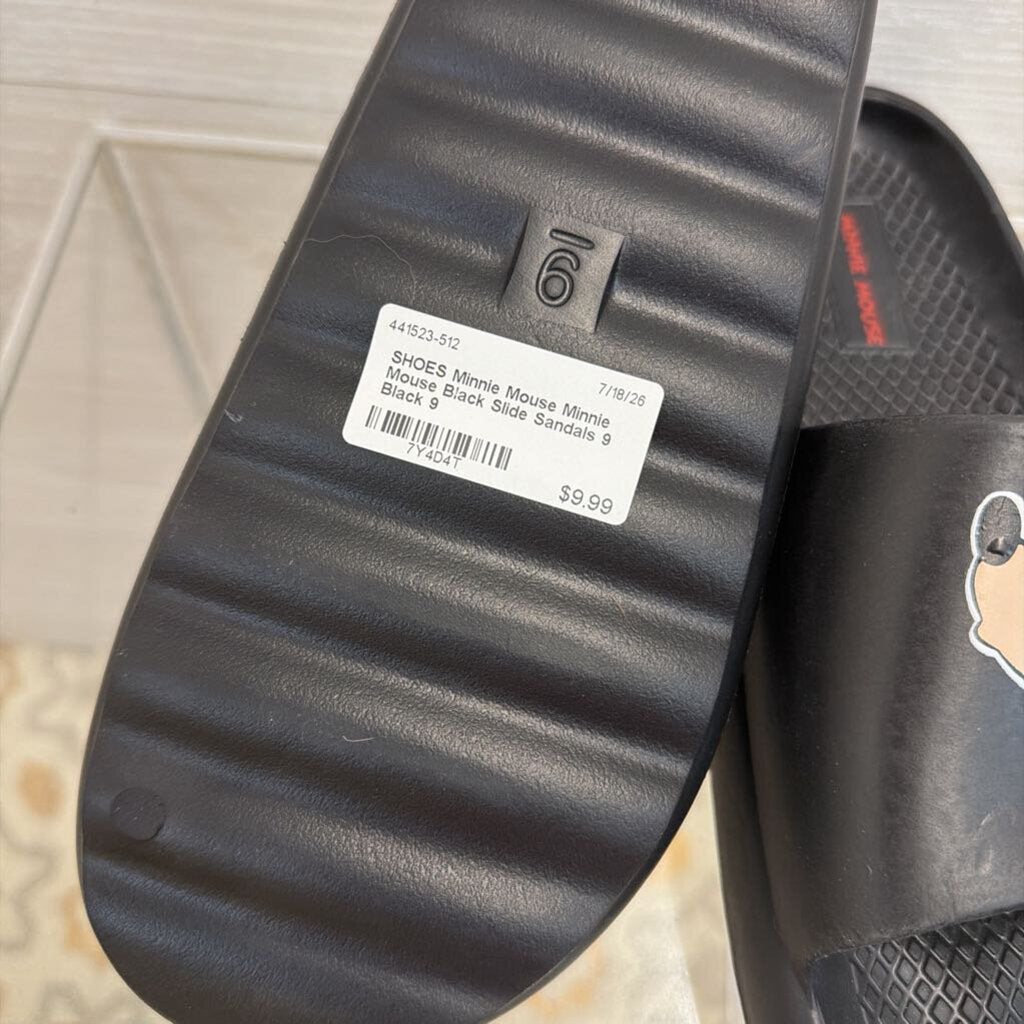 Minnie Mouse Black Slide Sandals 9