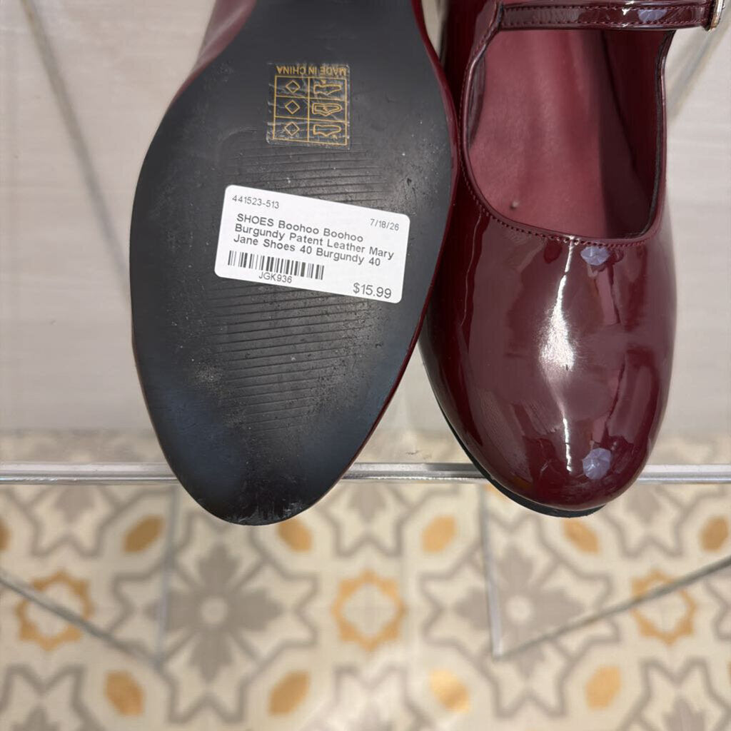 Boohoo Burgundy Patent Leather Mary Jane Shoes 40