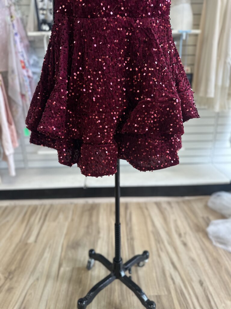 Burgundy Velvet Sequin V Neck Short Formal Dress 20