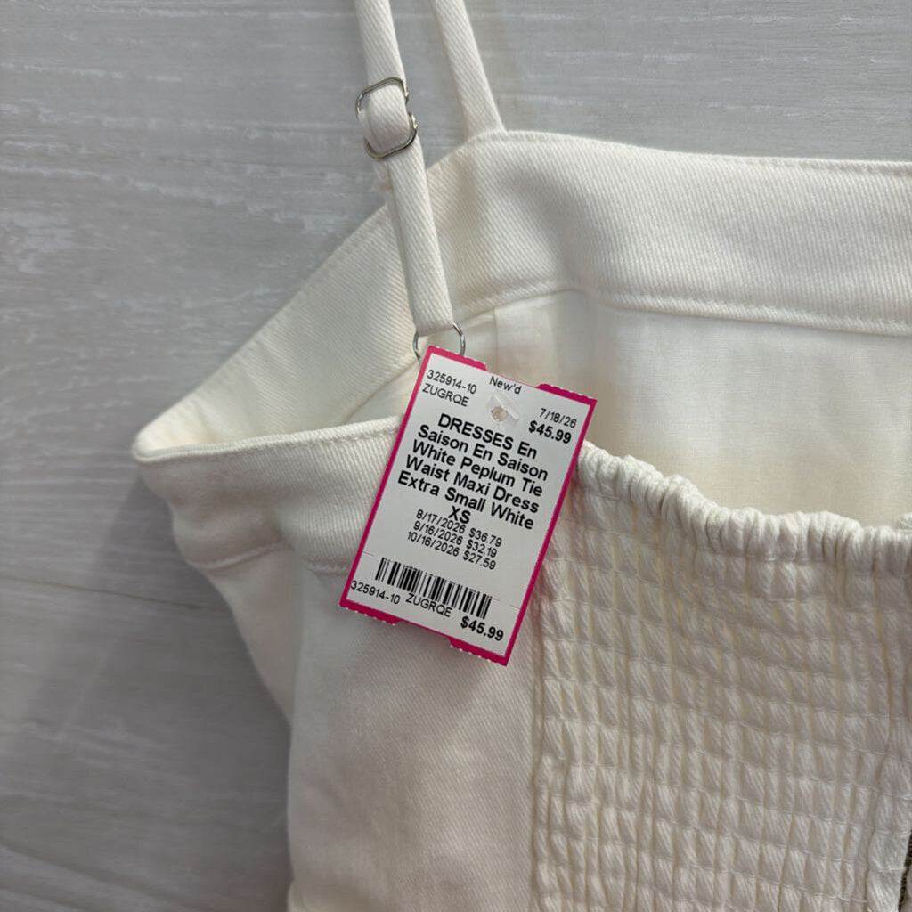 En Saison White Peplum Tie Waist Maxi Dress Extra Small