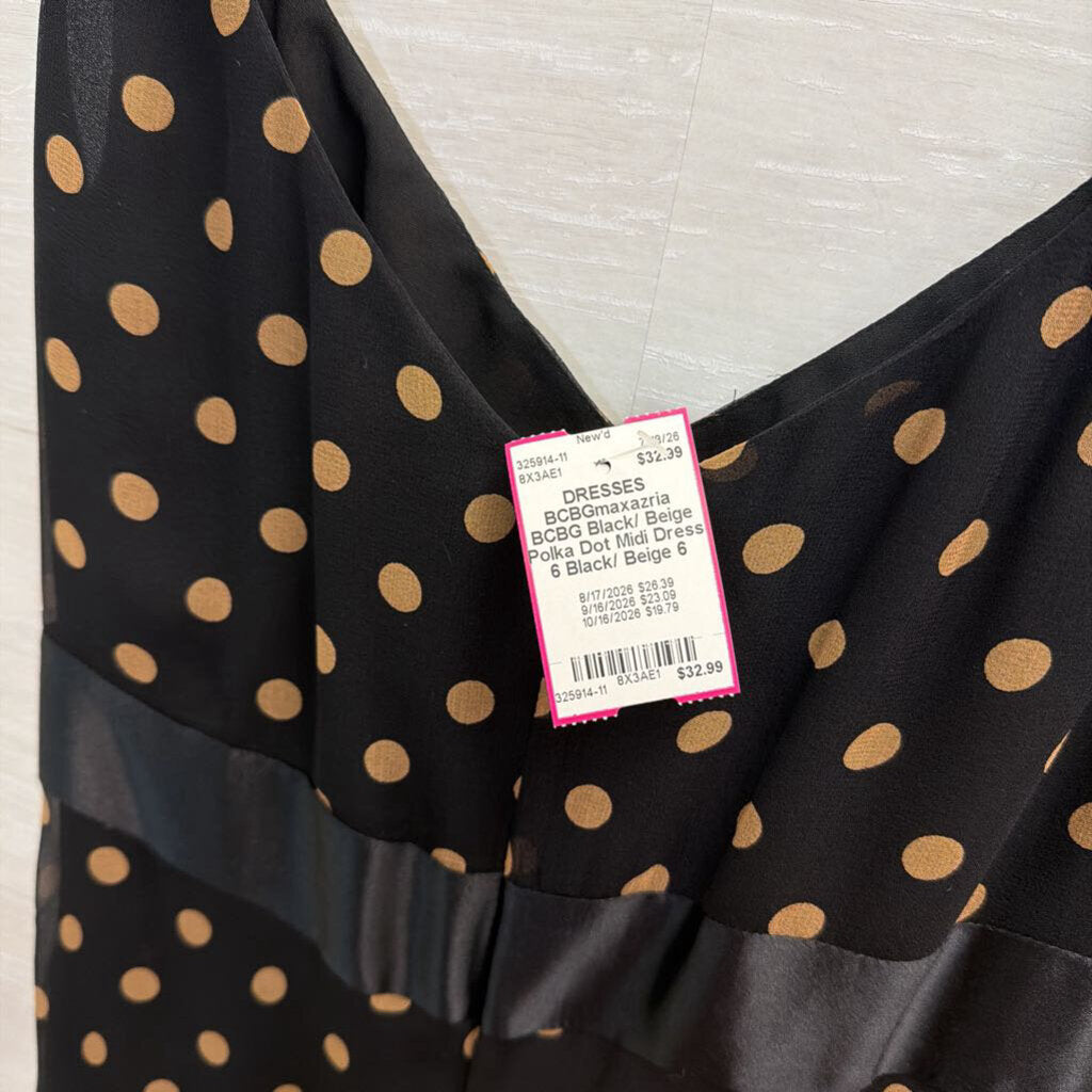 BCBG Black/ Beige Polka Dot Midi Dress 6