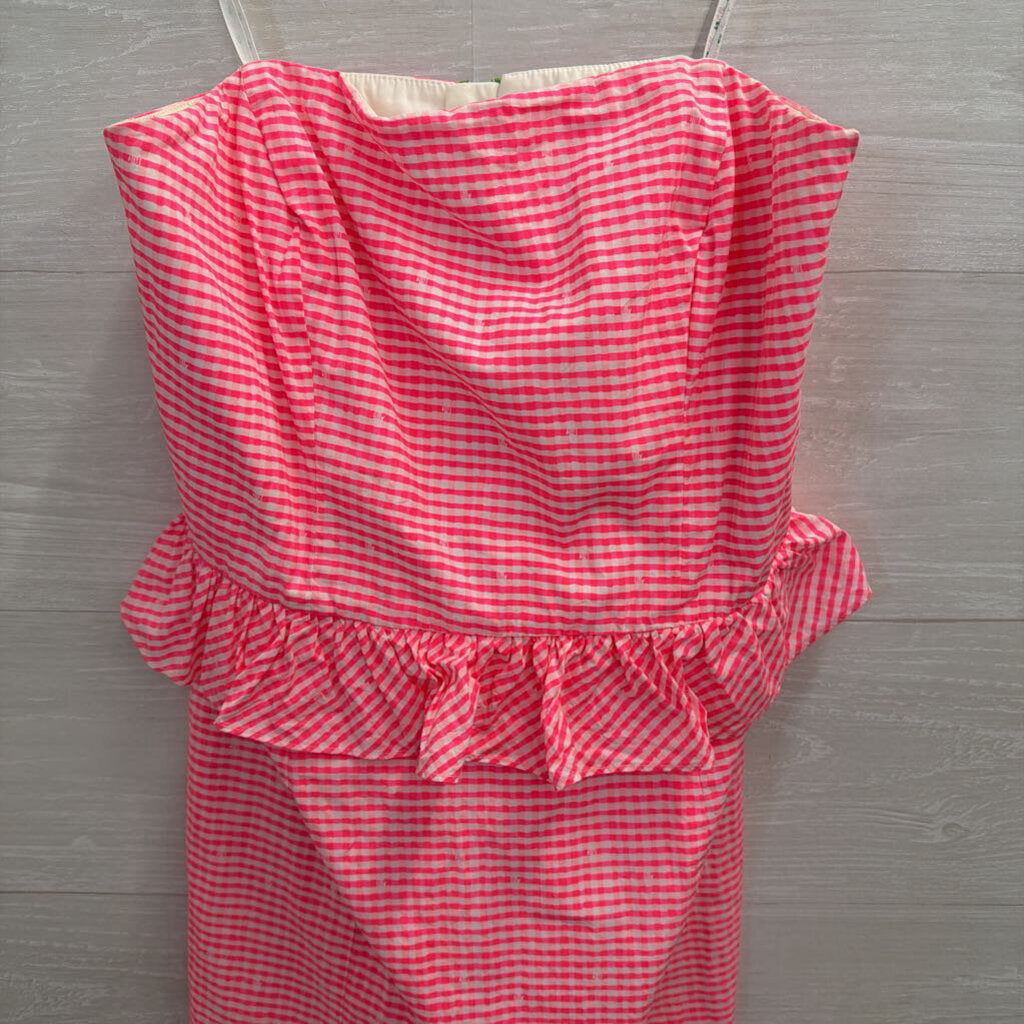 Lilly Pulitzer Pink/ White Gingham Ruffle Waist Strapless Dress 2