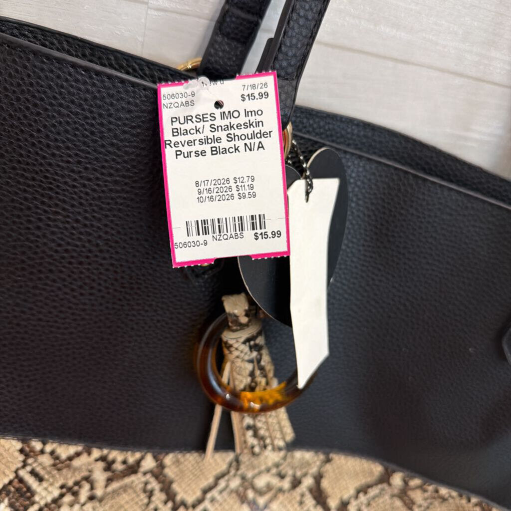 Imo Black/ Snakeskin Reversible Shoulder Purse