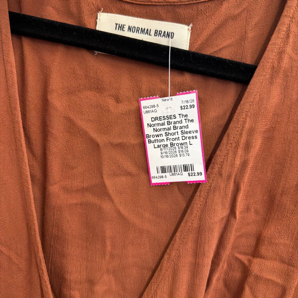 The Normal Brand Brown Short Sleeve Button Front Dress Large