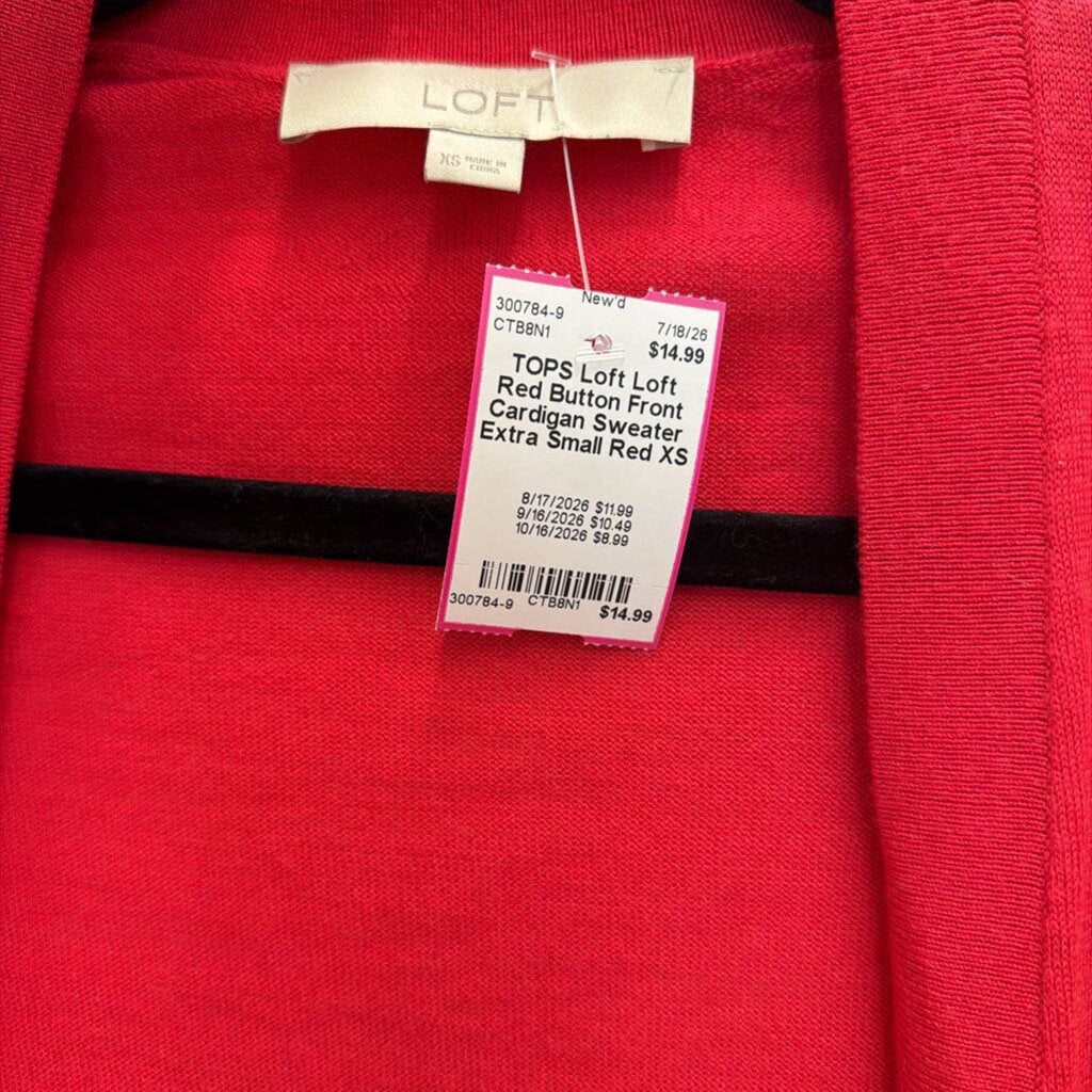 Loft Red Button Front Cardigan Sweater Extra Small