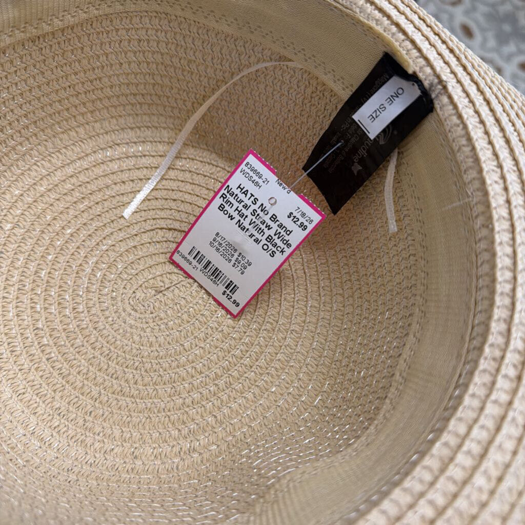Natural Straw Wide Rim Hat With Black Bow