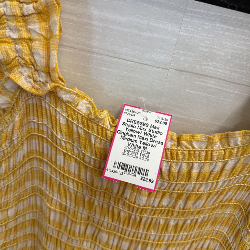 Max Studio Yellow/ White Gingham Maxi Dress Medium