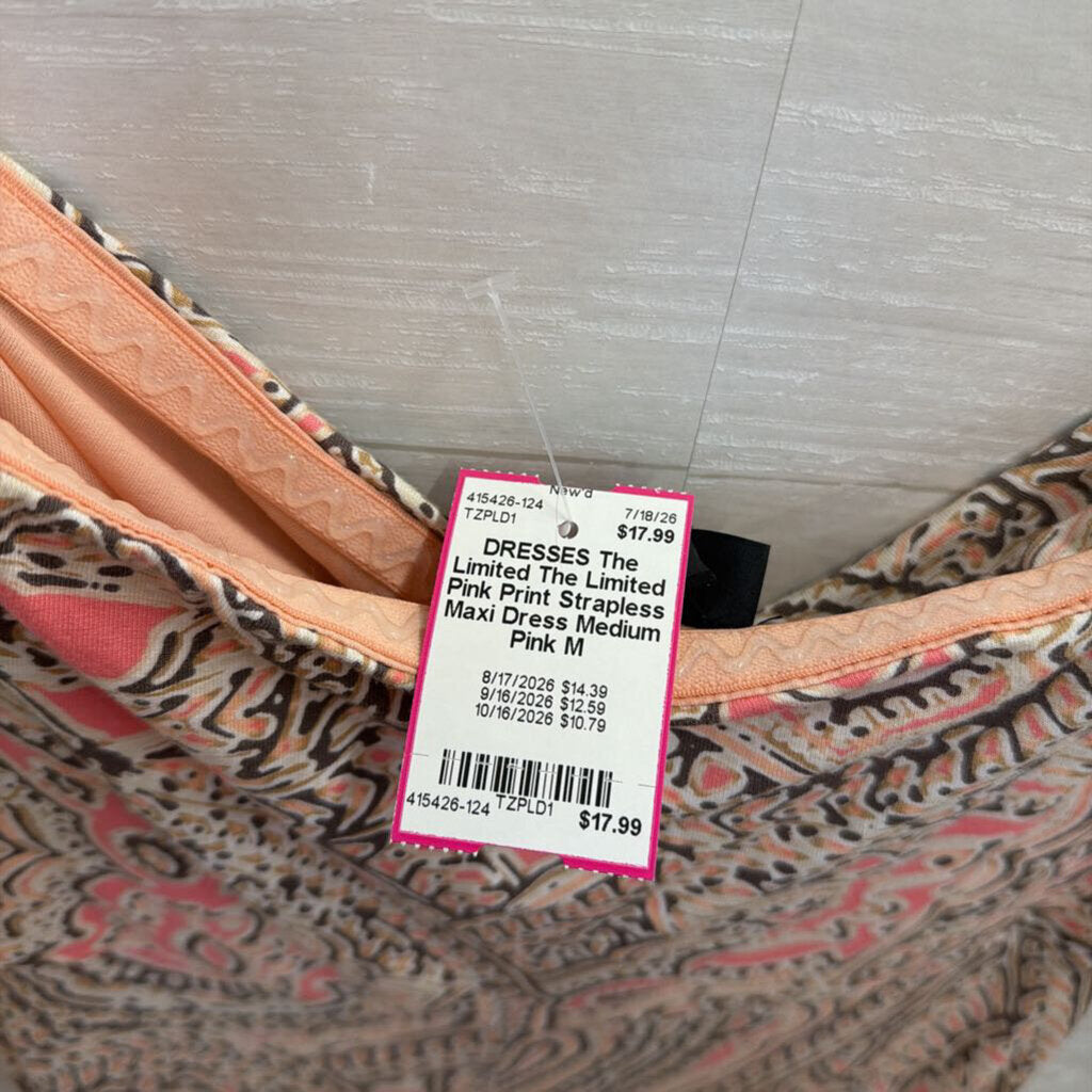 The Limited Pink Print Strapless Maxi Dress Medium
