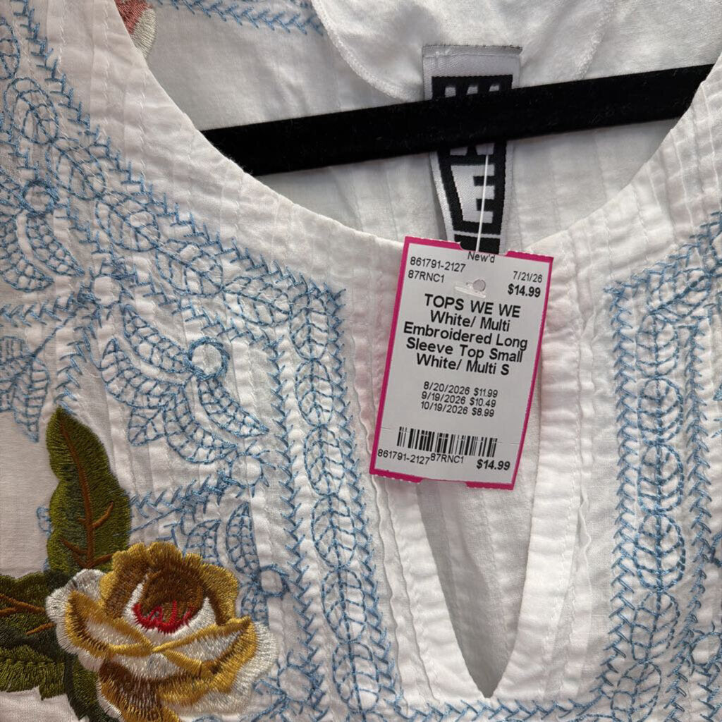 WE White/ Multi Embroidered Long Sleeve Top Small
