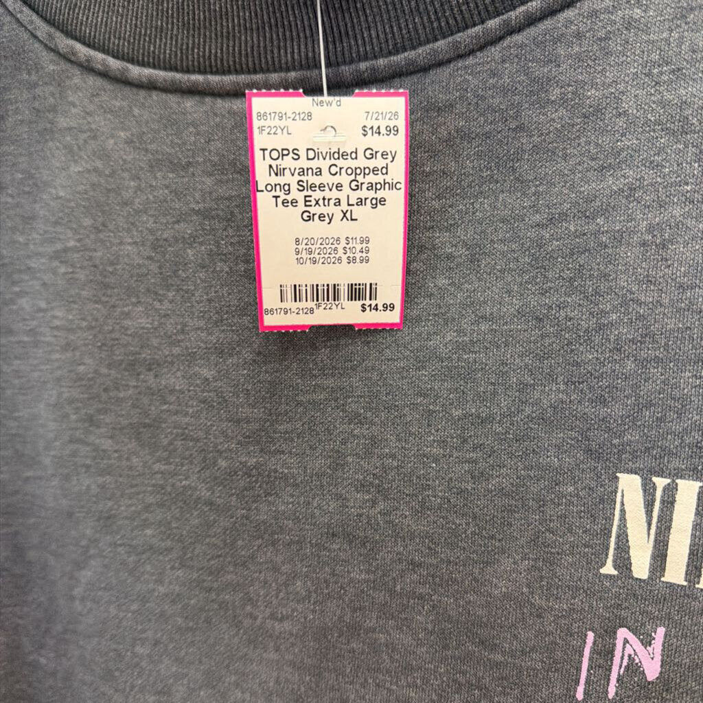 Grey Nirvana Cropped Long Sleeve Graphic Tee Extra Large