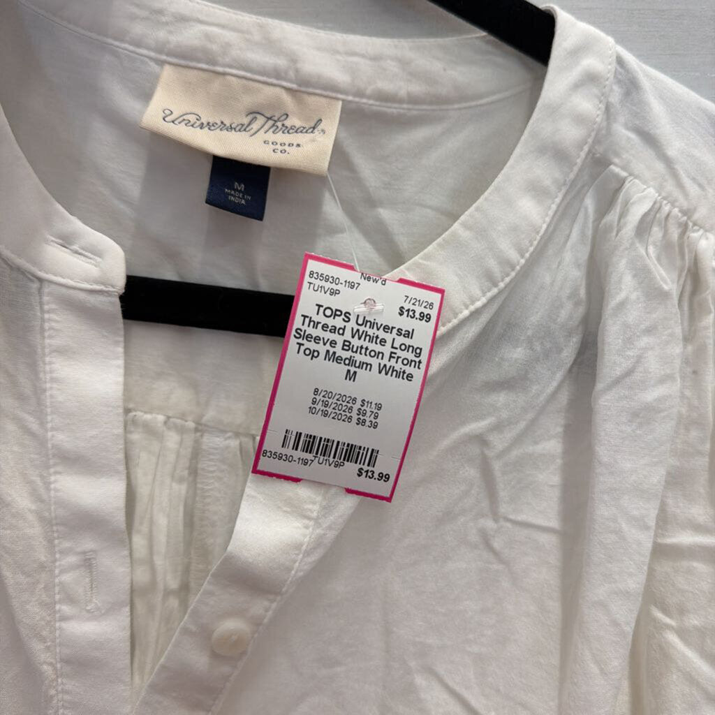 White Long Sleeve Button Front Top Medium