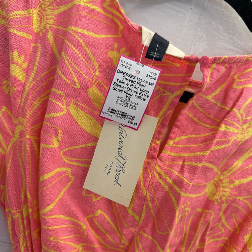 Pink/ Yellow Print Long Sleeve Dress Extra Small