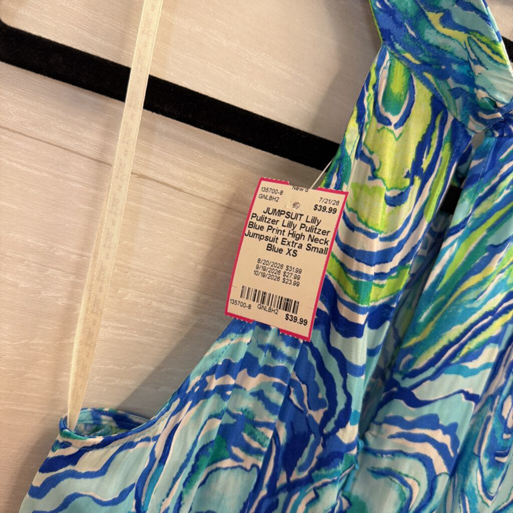 Lilly Pulitzer Blue Print High Neck Jumpsuit Extra Small