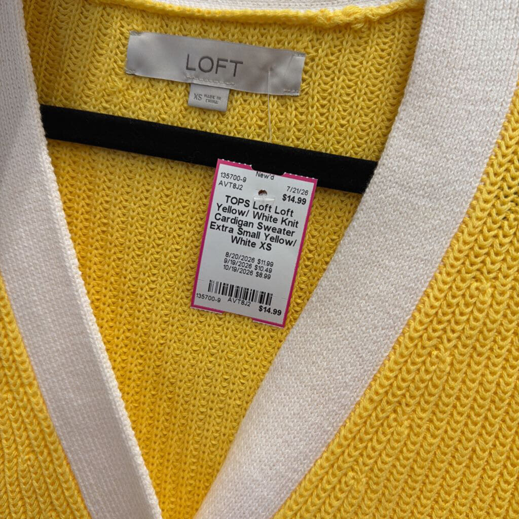 Loft Yellow/ White Knit Cardigan Sweater Extra Small