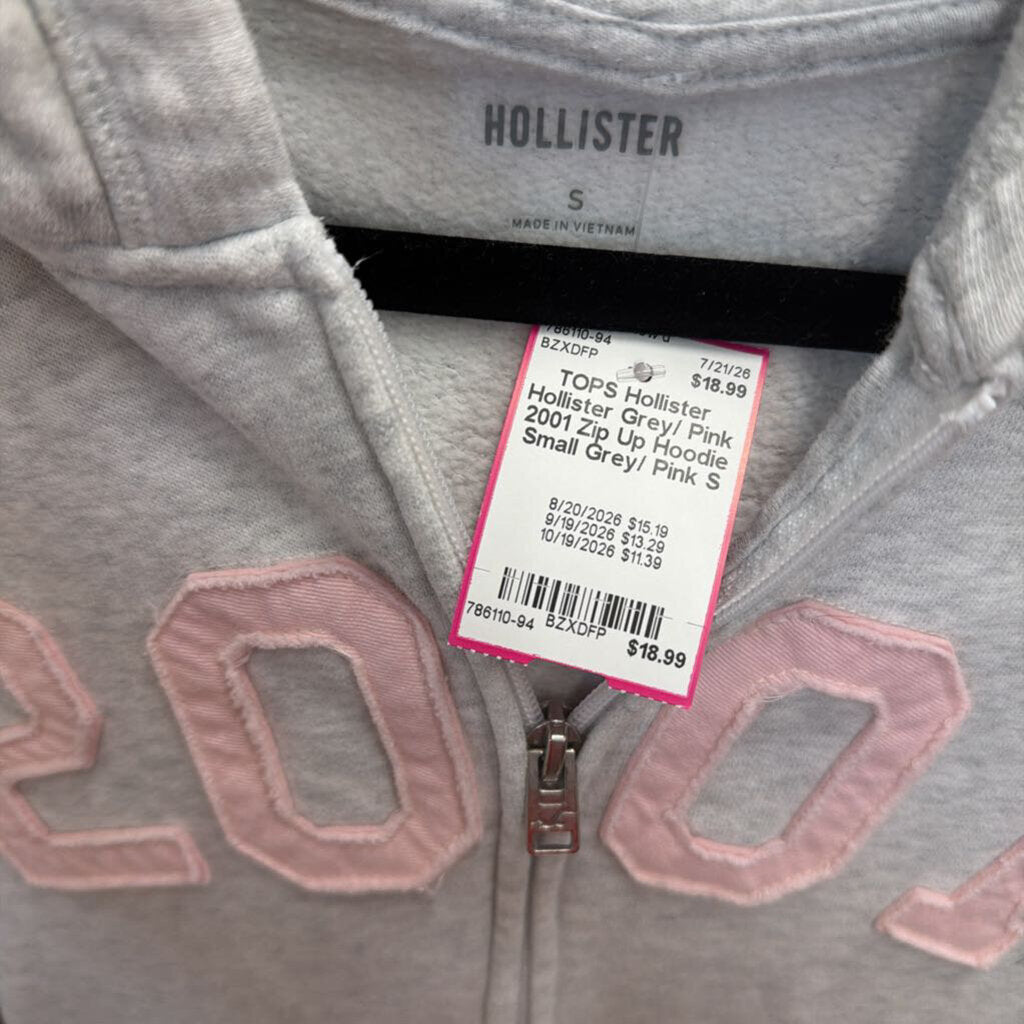 Hollister Grey/ Pink 2001 Zip Up Hoodie Small