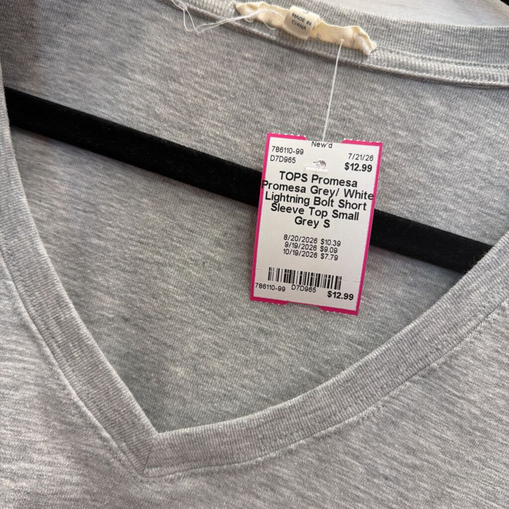 Promesa Grey/ White Lightning Bolt Short Sleeve Top Small