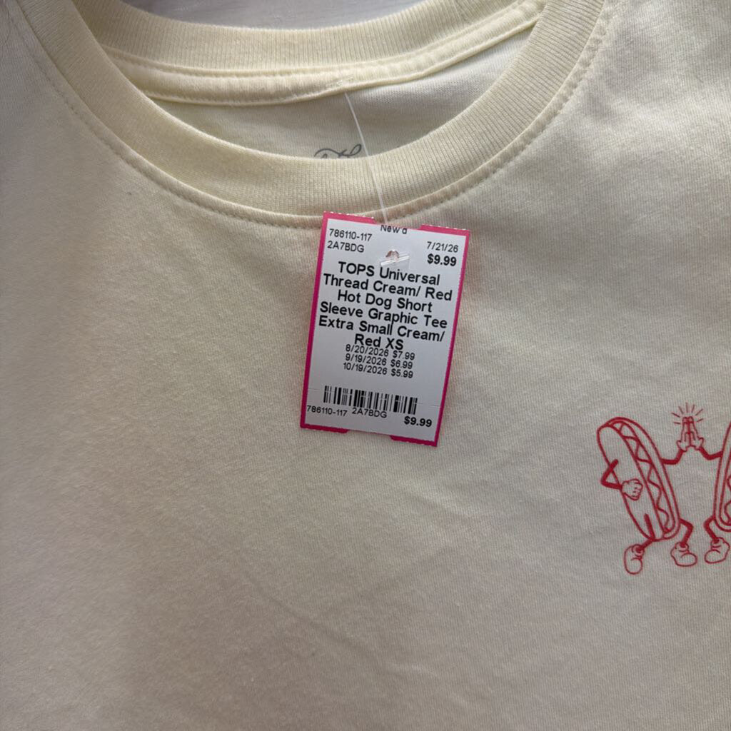 Cream/ Red Hot Dog Short Sleeve Graphic Tee Extra Small