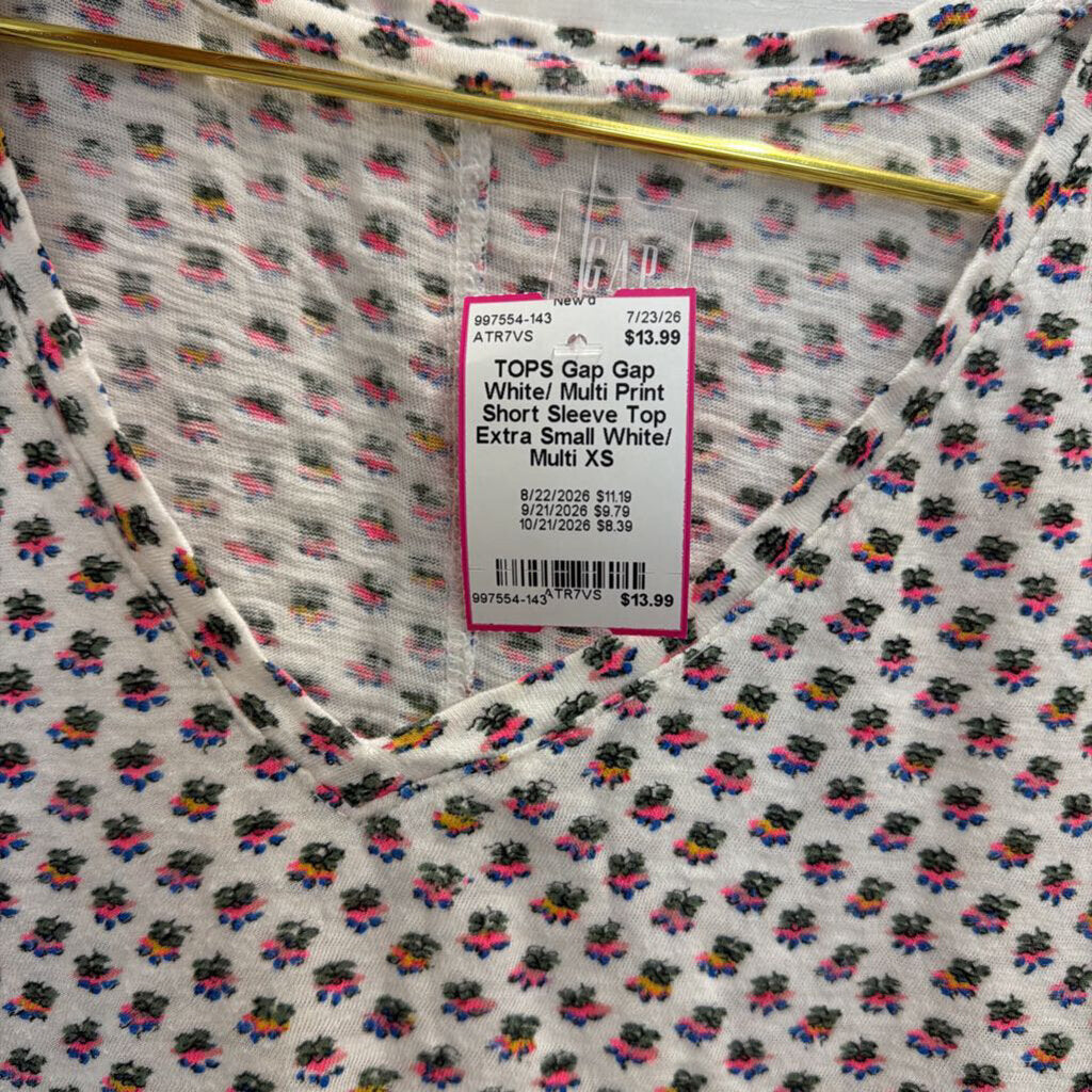 Gap White/ Multi Print Short Sleeve Top Extra Small