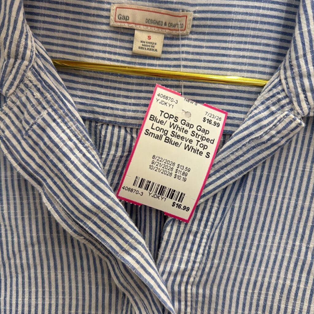 Gap Blue/ White Striped Long Sleeve Top Small