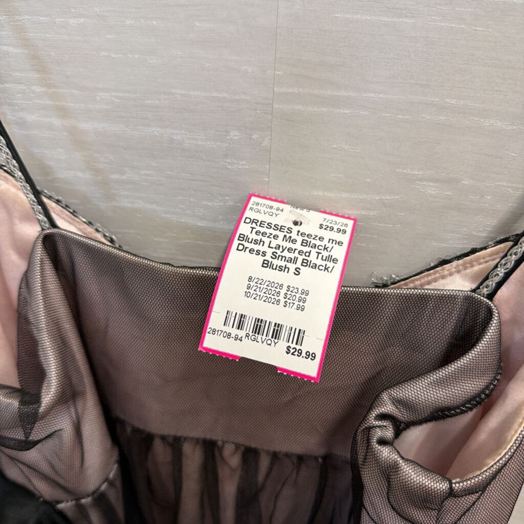 Teeze Me Black/ Blush Layered Tulle Dress Small