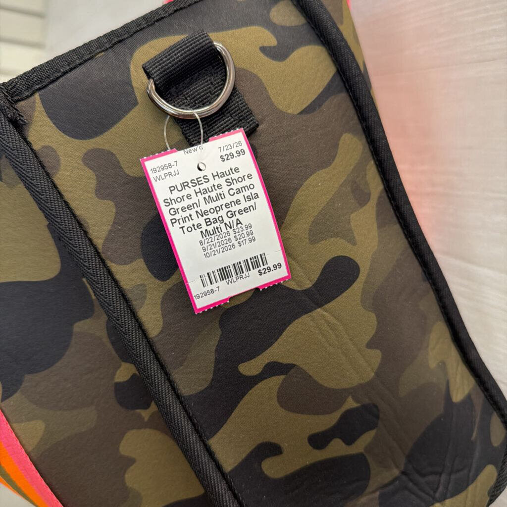 Haute Shore Green/ Multi Camo Print Neoprene Isla Tote Bag