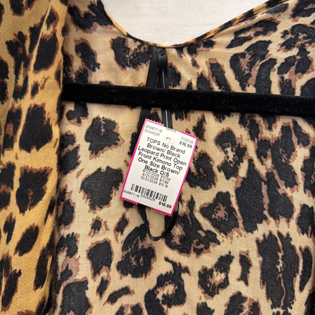 Brown/ Black Leopard Print Open Front Kimono Top One Size