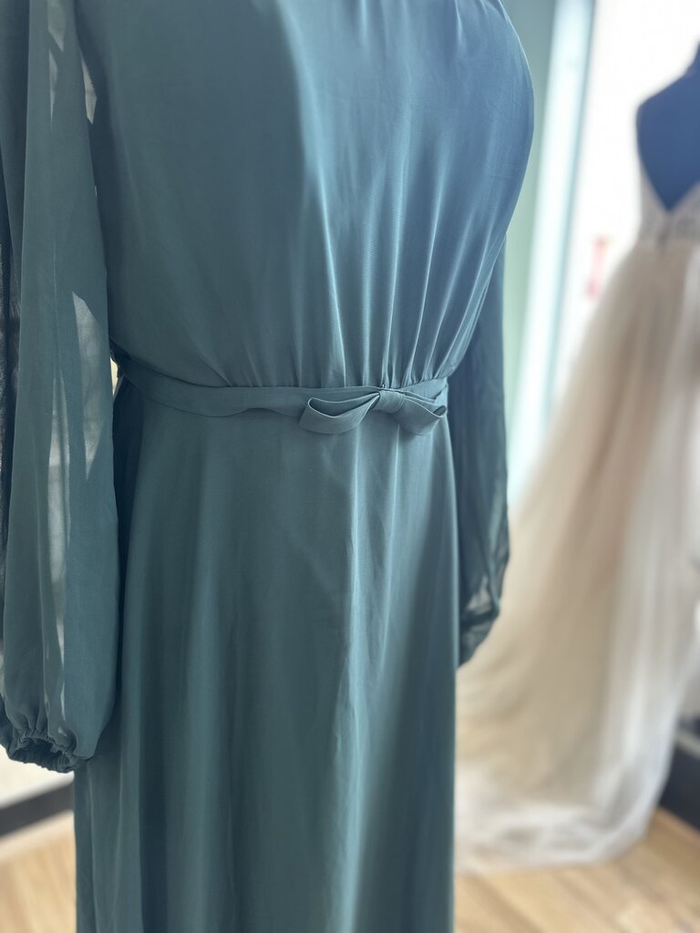 Dessy Collection Green Long Sleeve Bow Belt Long Formal Dress 12
