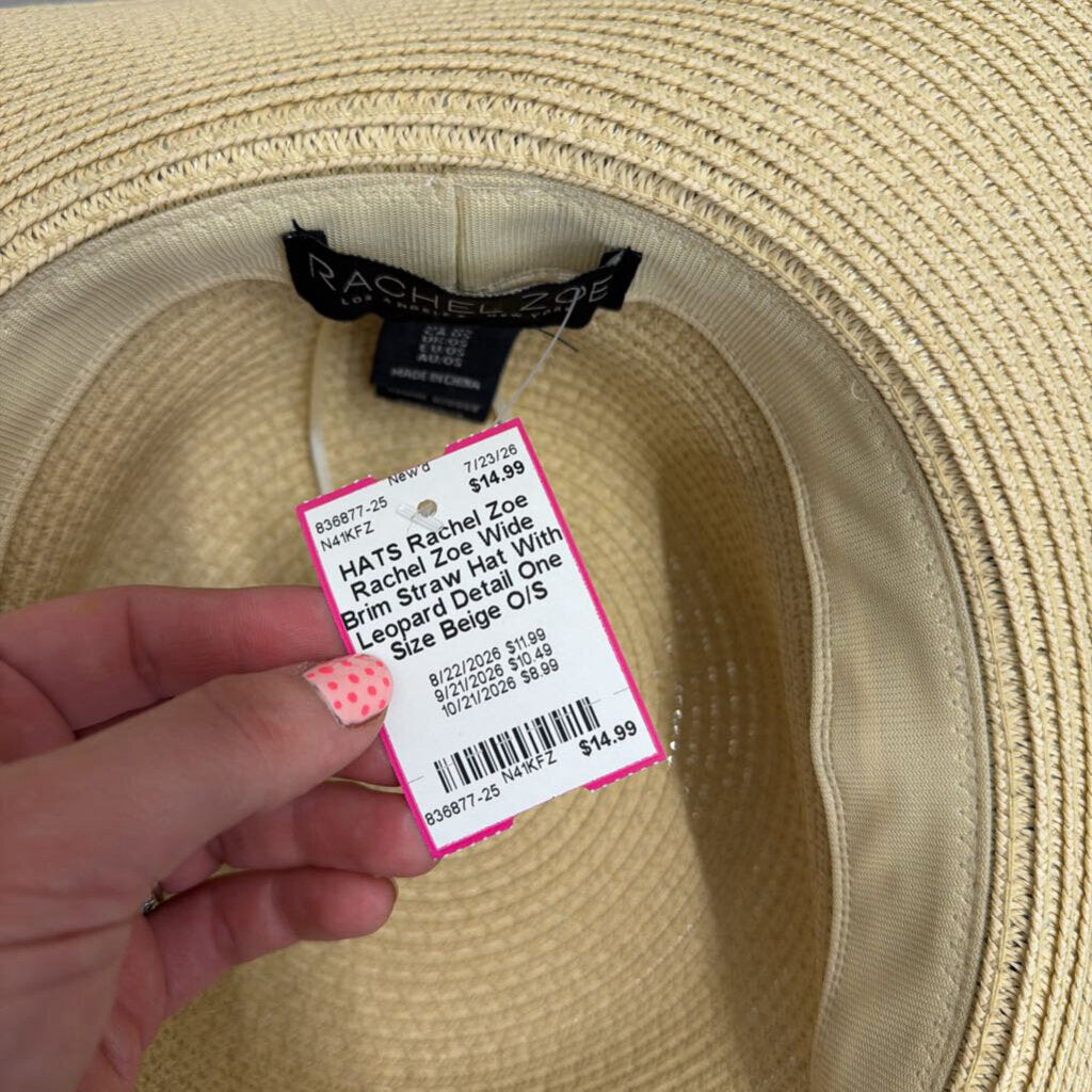 Rachel Zoe Wide Brim Straw Hat With Leopard Detail One Size