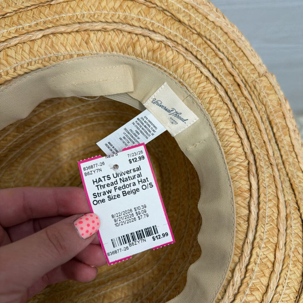 Natural Straw Fedora Hat One Size