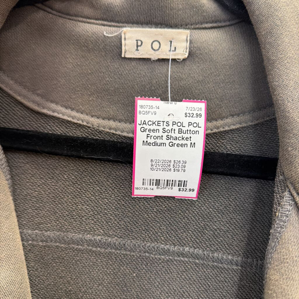 POL Green Soft Button Front Shacket Medium