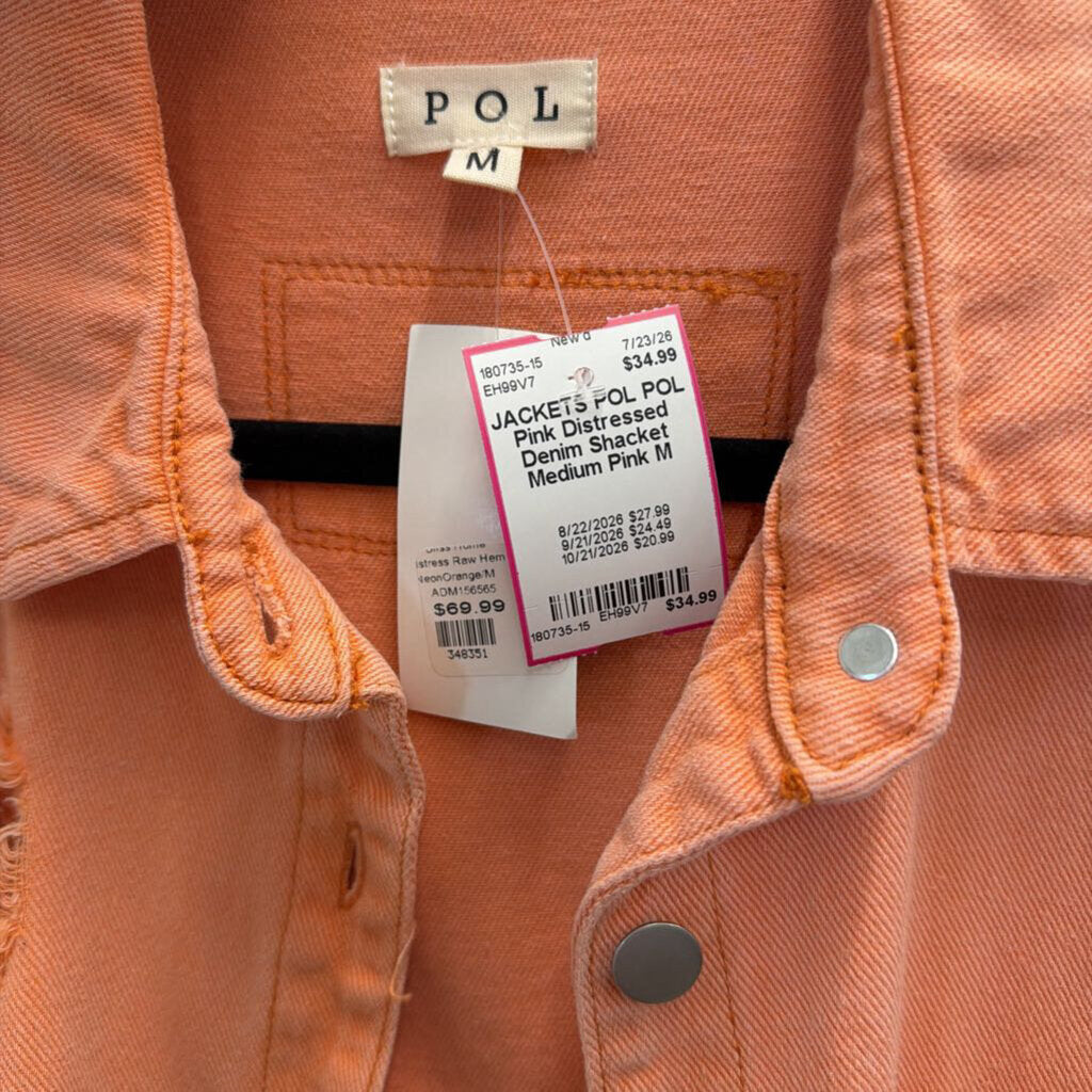 POL Pink Distressed Denim Shacket Medium