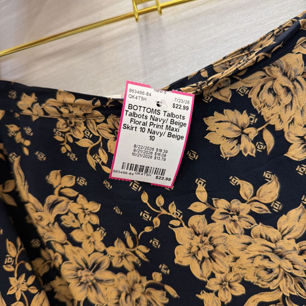 Talbots Navy/ Beige Floral Print Maxi Skirt 10