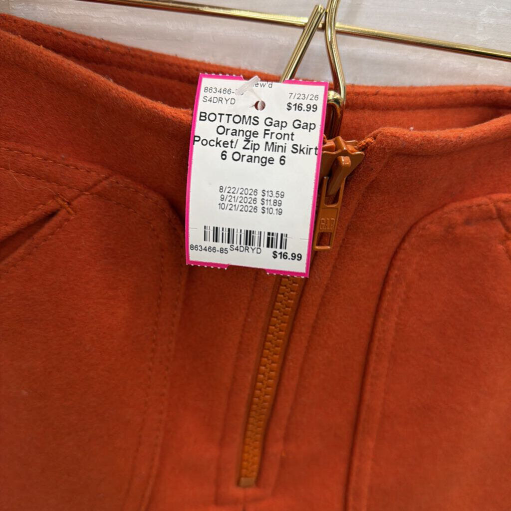 Gap Orange Front Pocket/ Zip Mini Skirt 6