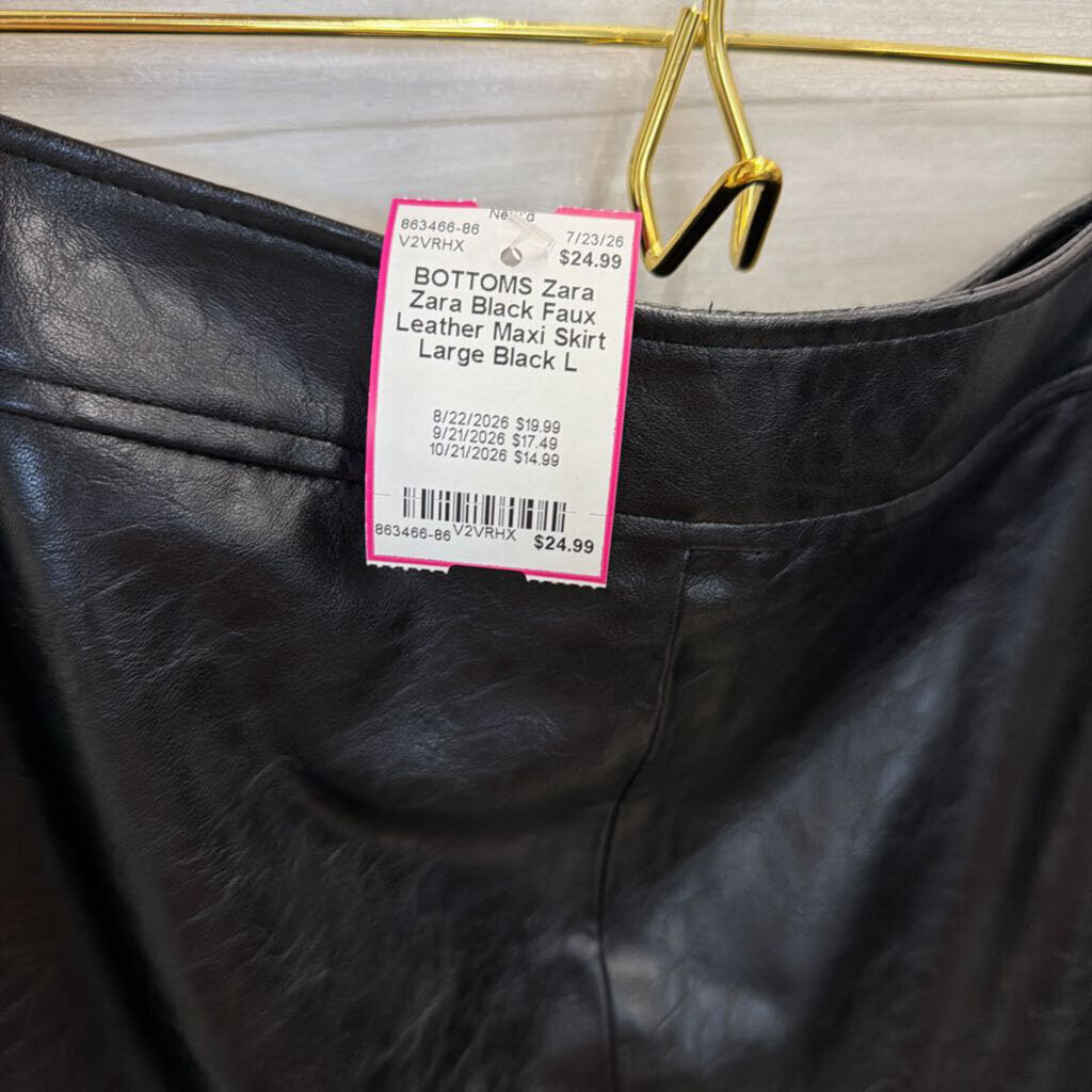 Zara Black Faux Leather Maxi Skirt Large