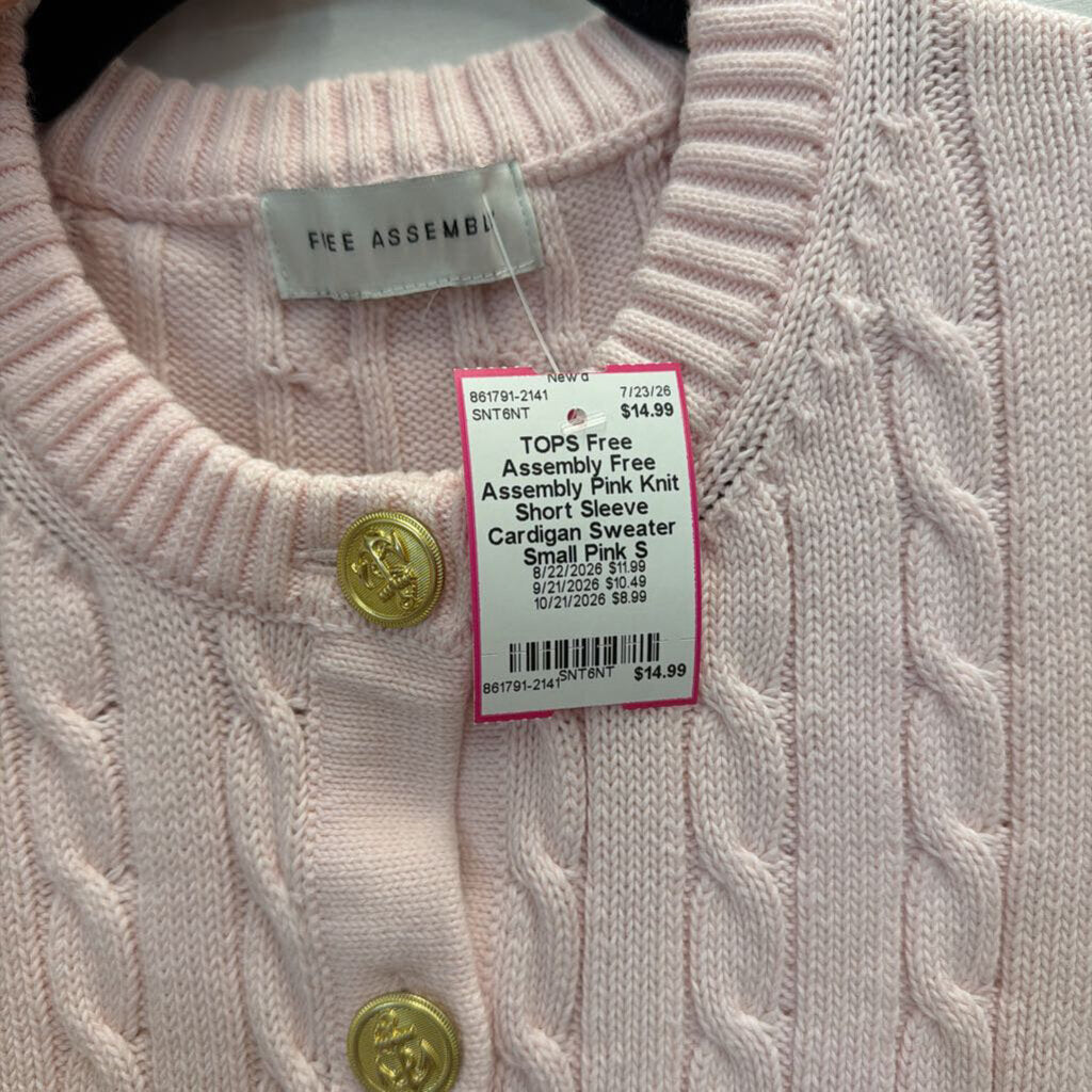 Free Assembly Pink Knit Short Sleeve Cardigan Sweater Small