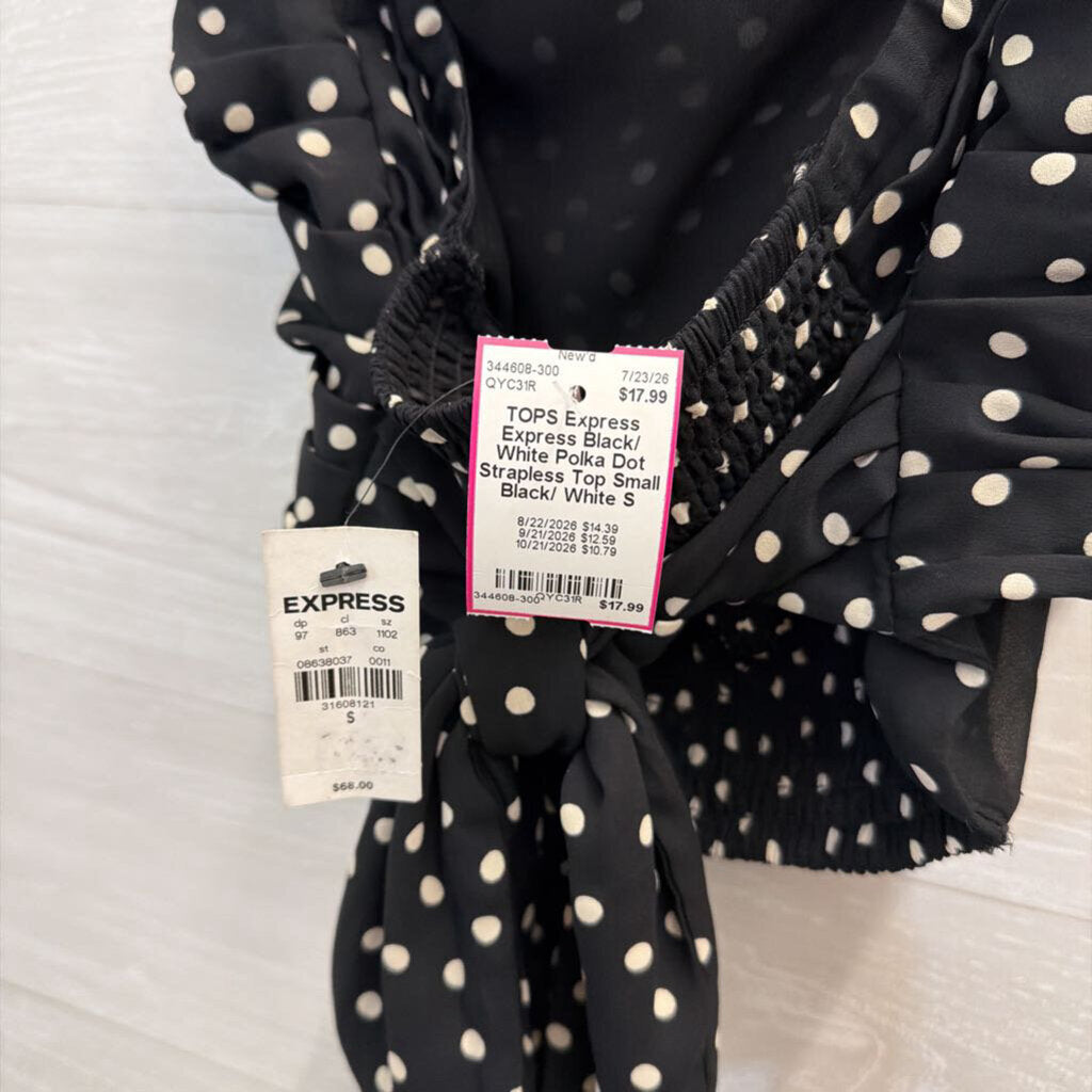 Express Black/ White Polka Dot Strapless Top Small