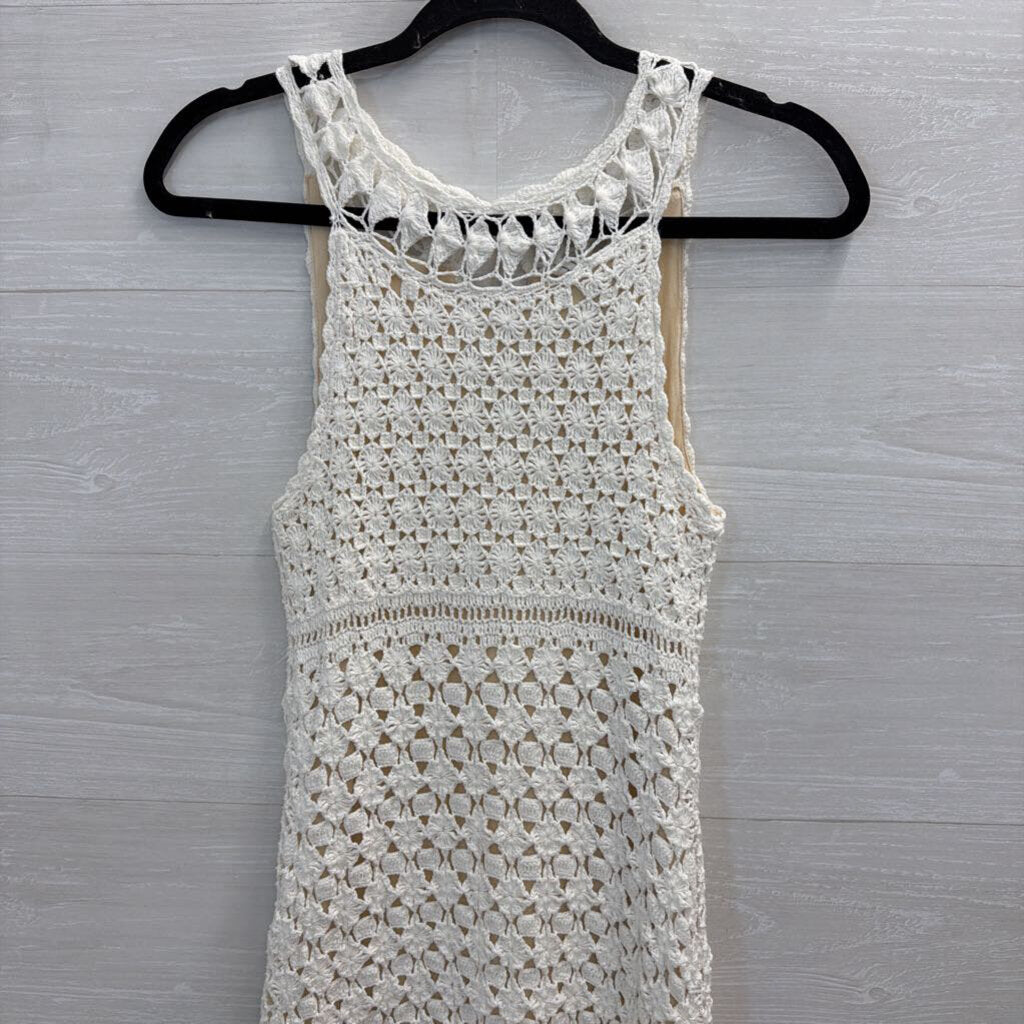 Diane von Furstenberg White Crochet Sleeveless Dress Small