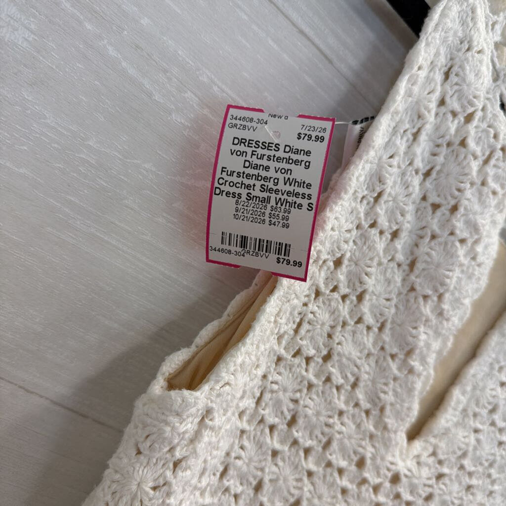 Diane von Furstenberg White Crochet Sleeveless Dress Small