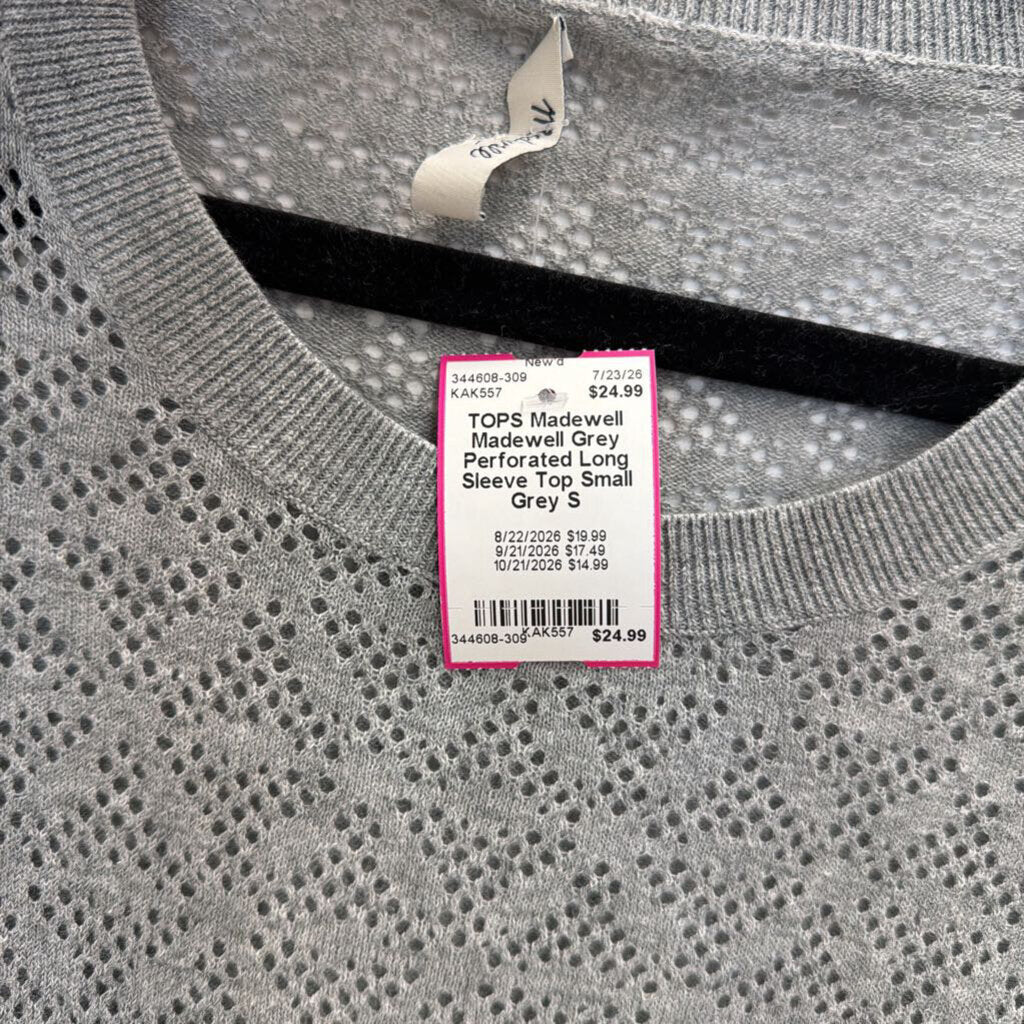 Madewell Grey Perforated Long Sleeve Top Small