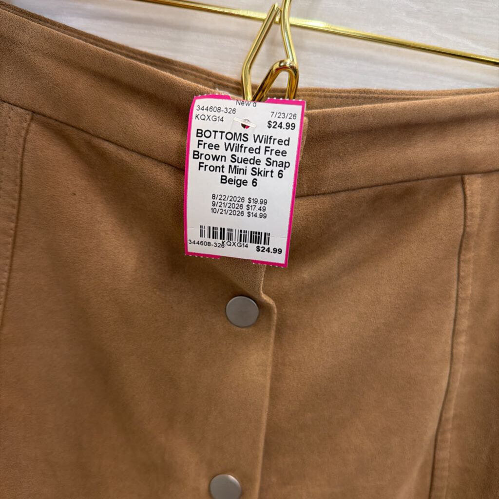 Wilfred Free Brown Suede Snap Front Mini Skirt 6