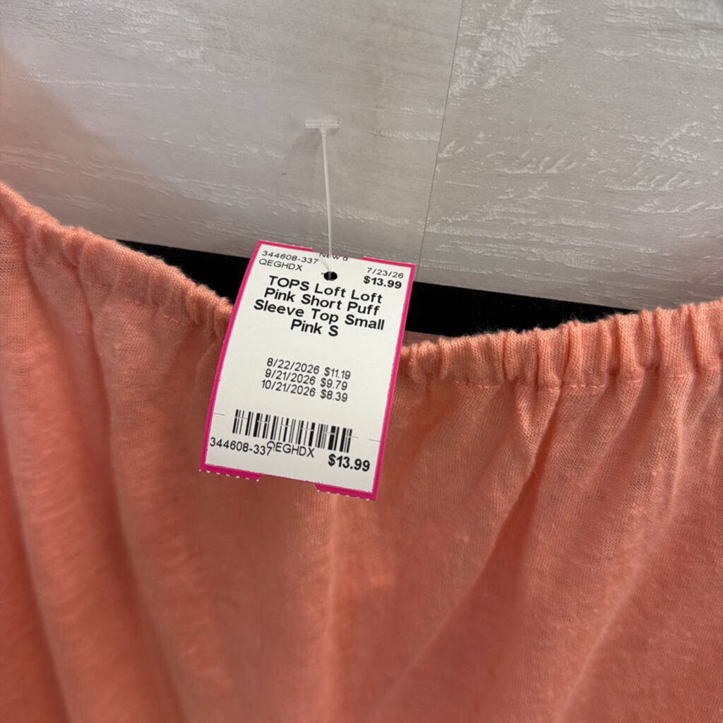 Loft Pink Short Puff Sleeve Top Small