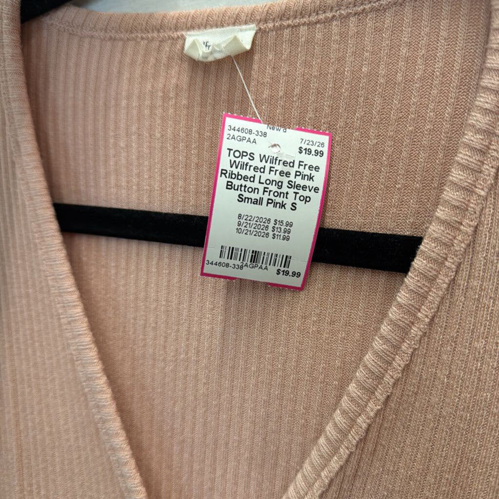 Wilfred Free Pink Ribbed Long Sleeve Button Front Top Small