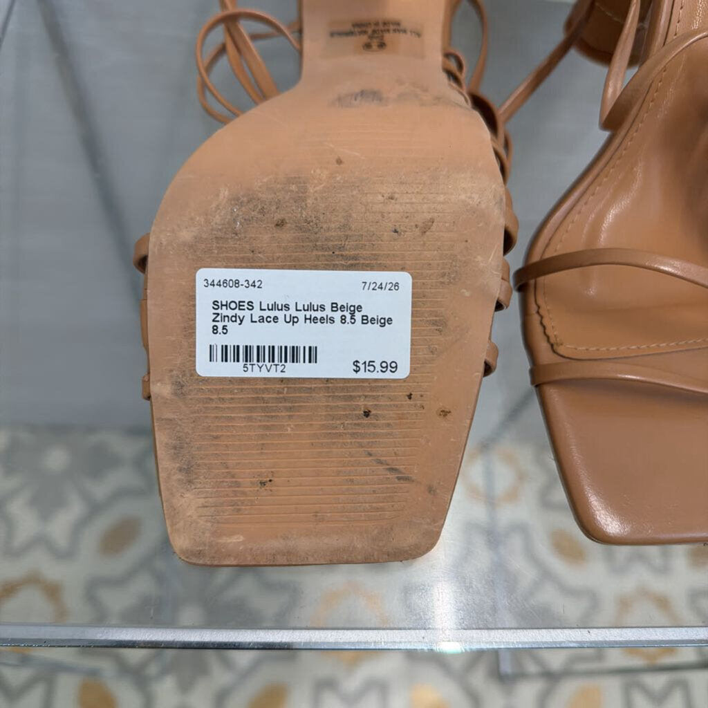Lulus Beige Zindy Lace Up Heels 8.5