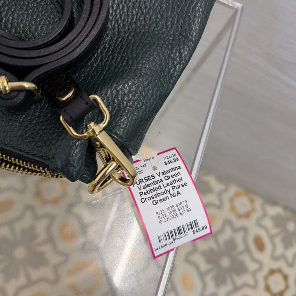 Valentina Green Pebbled Leather Crossbody Purse