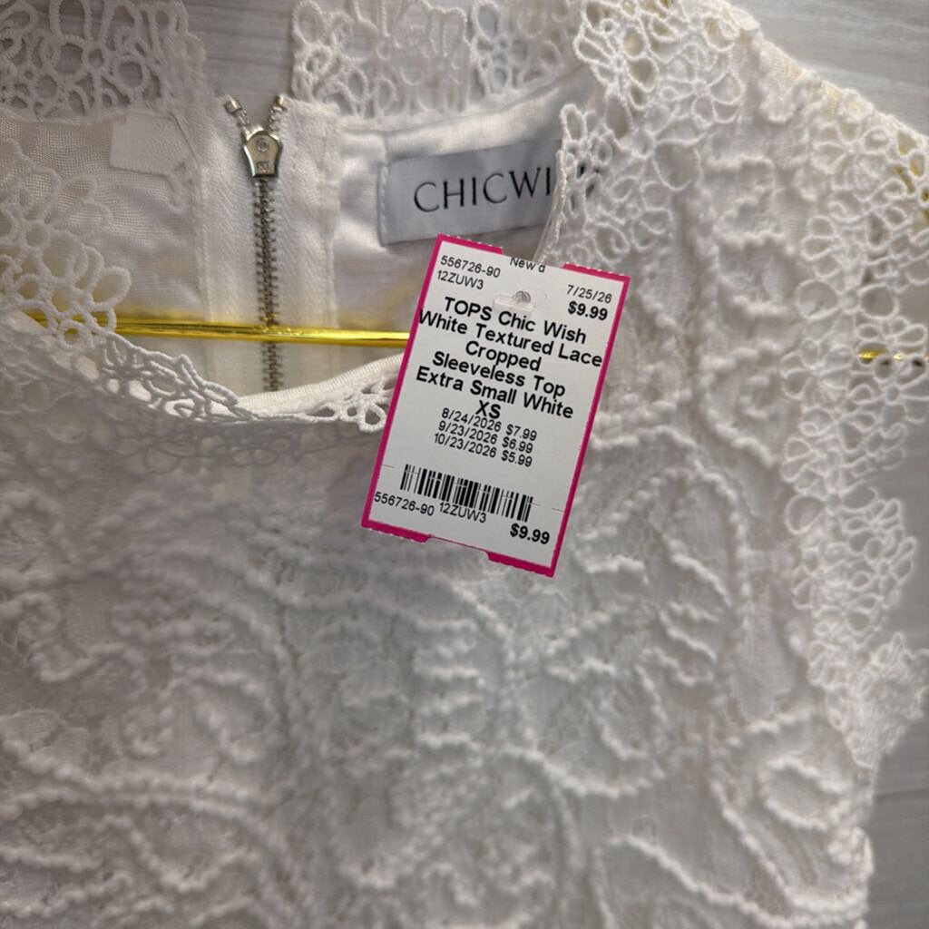 White Textured Lace Cropped Sleeveless Top Extra Small