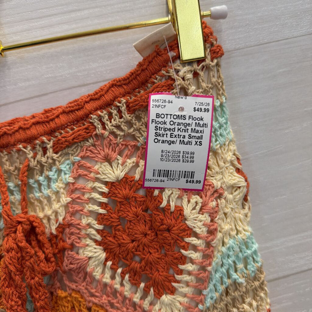 Flook Orange/ Multi Striped Knit Maxi Skirt Extra Small